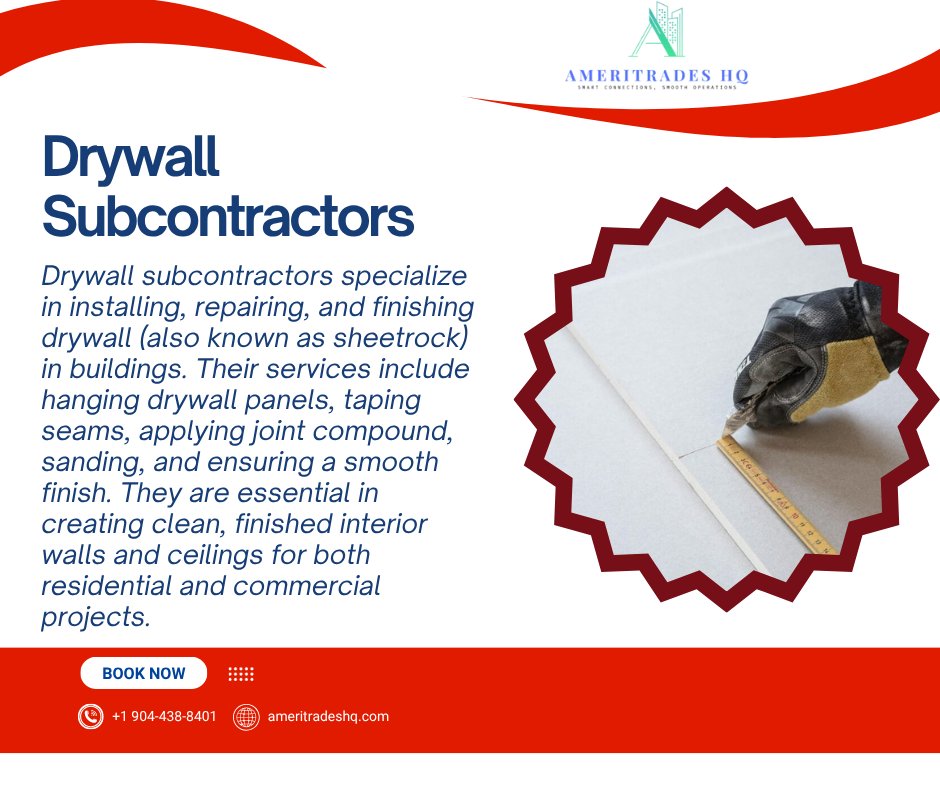 AmeriTradesHQ's tweet image. 🏗️ Need flawless walls &amp;amp; ceilings?
Our expert Drywall Subcontractors handle everything:
✔️ Hanging
✔️ Taping
✔️ Mudding
✔️ Sanding
✔️ Smooth finishing
Perfect for 🏡 homes &amp;amp; 🏢 businesses.
📲 Book now 👉 ameritradeshq.com
#DrywallExperts #HomeRenovation