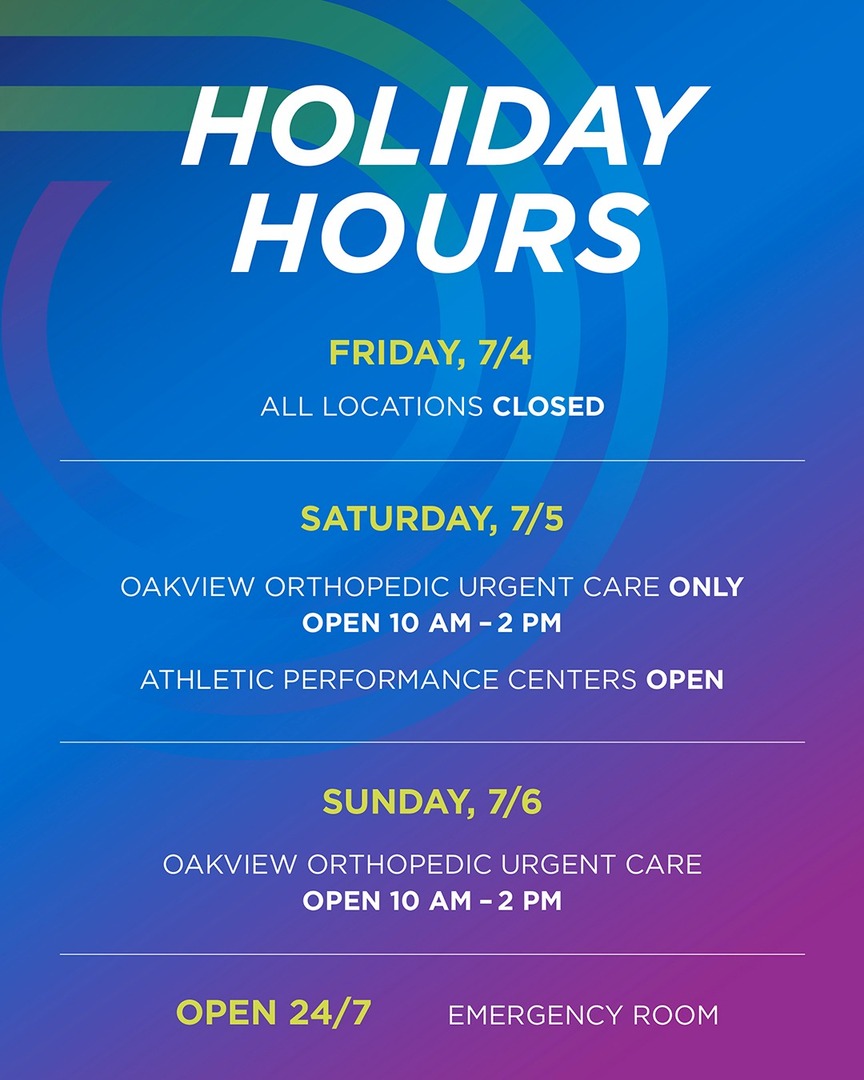 🇺🇸 Holiday Hours 🇺🇸

OrthoNebraska will have adjusted hours this weekend in honor of Independence Day. As always, OrthoNebraska's Emergency Department will remain open 24/7.

#HolidayHours #OrthoNebraska #FourthofJulyHours