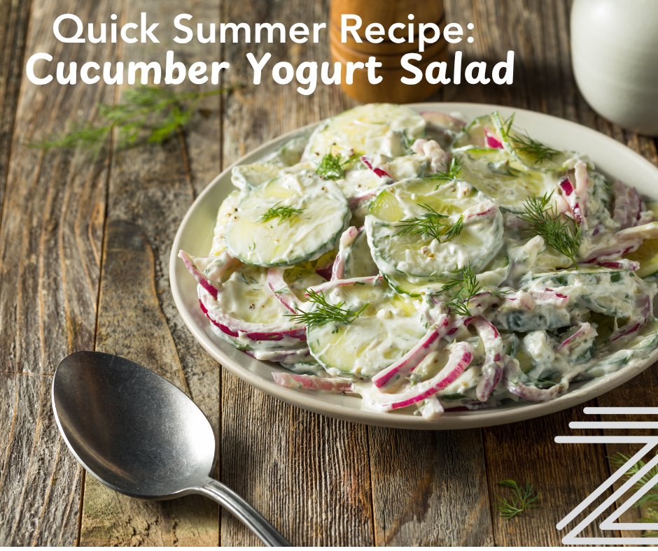 Quick Summer Recipe: Cucumber Yogurt Salad

Stay cool and eat fresh with this 5-minute side dish that’s perfect for hot days.
Ingredients:
• 1 cucumber, thinly sliced
• ¼ red onion, thinly sliced
• ½ cup plain Greek yogurt
• 1 tsp lemon juice
• 1 tbsp chopped dill (or mint)