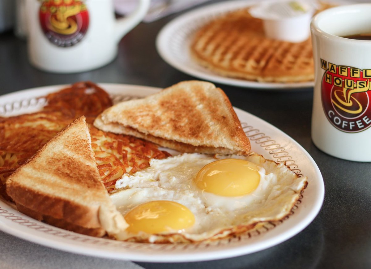 WaffleHouse's tweet image. Egg-cellent news…as of June 2, the egg surcharge is officially off the menu. Thanks for understanding!