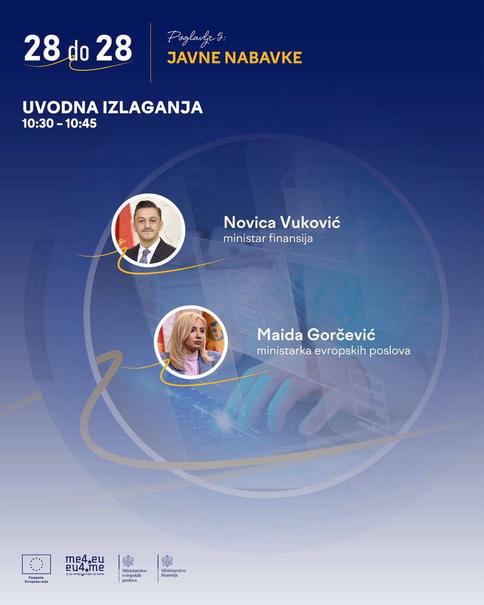 me4eu's tweet image. 📢 Panel: EFIKASNOST. POVJERENJE. TRANSPARENTNOST: Reforma javnih nabavki u skladu sa evropskim standardima
🗓️ 7. jul
📍 MVP sala, NTP
⏰ 10:30 – 13:00
📩 Prijave na: andjelika.durutovic@eu4me.me