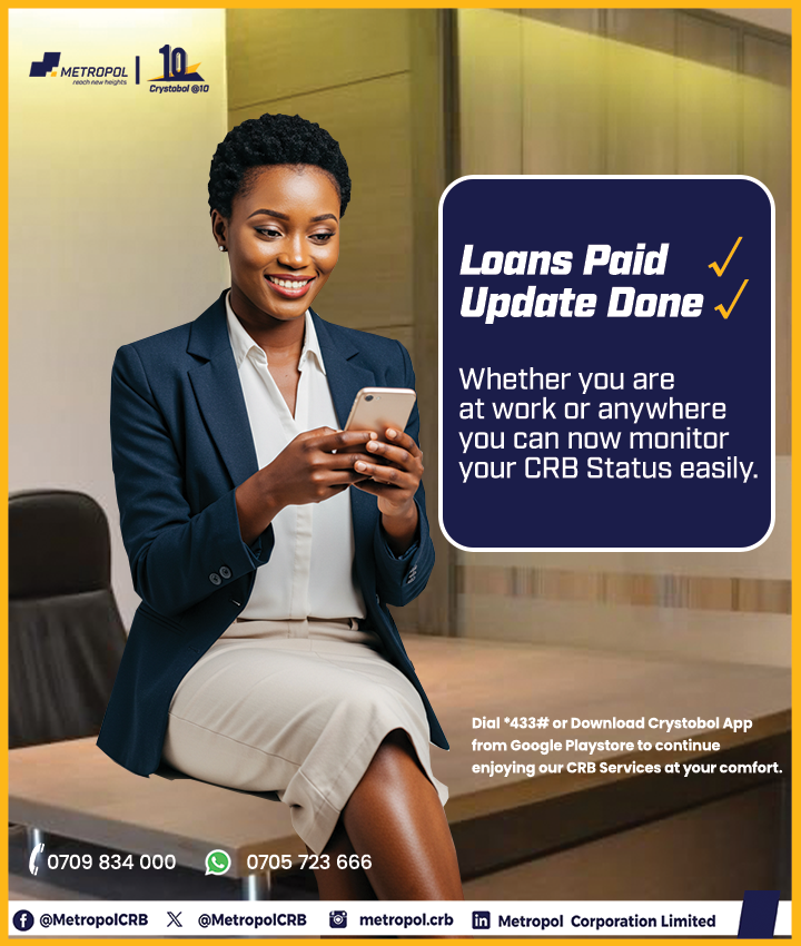 Once your lender submits an update or you issue us with a batch number, your updates shall be effected within 24 to 48 business hours.
You can monitor this by dialing *433# or downloading our Crystobol App at play.google.com/store/apps/det…

#StayUpdated
#CrystobolAt10