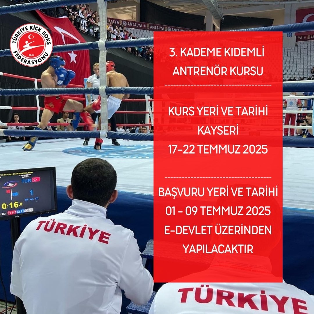 3.Kademe Kıdemli Antrenör Kursu 17-22 Temmuz 2025 tarihleri arasında Kayseri’de yapılacaktır. Son başvuru tarihi 09 Temmuz.