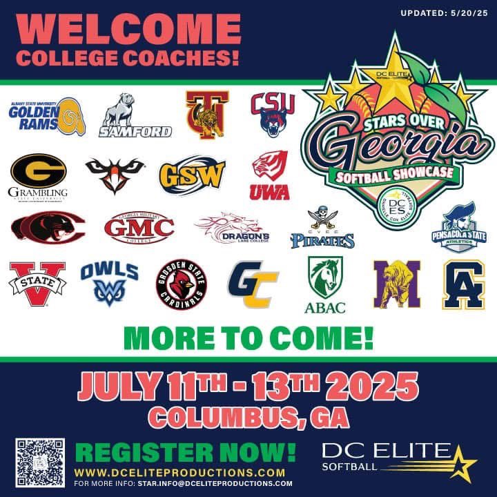 Come to Camp! 🥎 

Stars Over Georgia Showcase and #StarCamp is coming up in just a couple of weeks and we want to see YOU there! 

dceliteproductions.com/dces-star-camps

#StarsOverGeorgia #StarsOverGeorgiaShowcase #DCElite #ChasingTheStars #DCEliteSoftball #Fastpitch #FastpitchSoftball