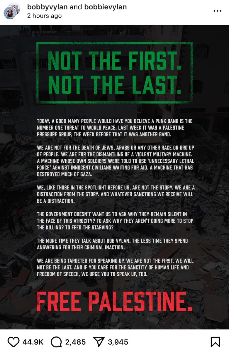 Great statement by <a href="/BobbyVylan/">Bob Vylan</a> — THIS IS HOW YOU DO IT. 

Apologies when you’ve done nothing wrong never help anyway. Double down, fight back.