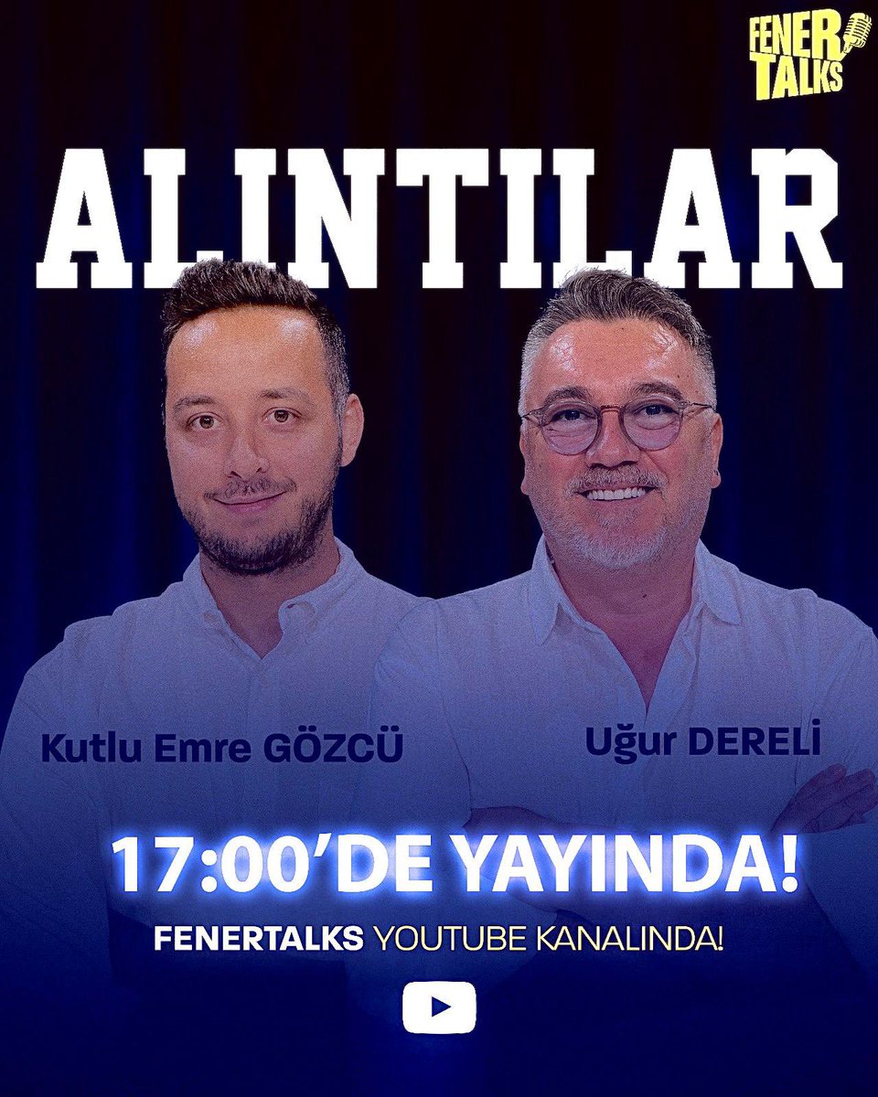 FenerSol (@fenersol1907) on Twitter photo Arkadaşlarımız <a href="/kutluemregozcu/">Kutlu Emre Gozcu</a> ve <a href="/udereli02/">Uğur DERELİ</a> nin katılacağı FenerTalks yeni programı ‘ALINTILAR’ birazdan saat 17:00’de yayında!
Hepimiz ilgi ile izleyeceğiz.
Arkadaşlarımıza başarılar diliyoruz💛💙
<a href="/fenertalks/">fenertalks</a> Arkadaşlarımız <a href="/kutluemregozcu/">Kutlu Emre Gozcu</a> ve <a href="/udereli02/">Uğur DERELİ</a> nin katılacağı FenerTalks yeni programı ‘ALINTILAR’ birazdan saat 17:00’de yayında!
Hepimiz ilgi ile izleyeceğiz.
Arkadaşlarımıza başarılar diliyoruz💛💙
<a href="/fenertalks/">fenertalks</a>
