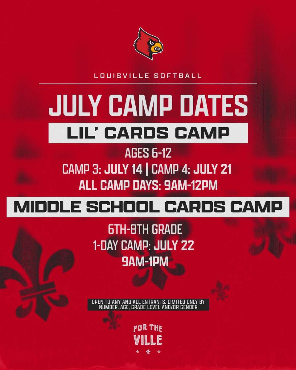 Only a few more times to hang out with us at camp this summer!!! 😎☀️

🔗: louisvillesoftballcamps.totalcamps.com

#GoCards
