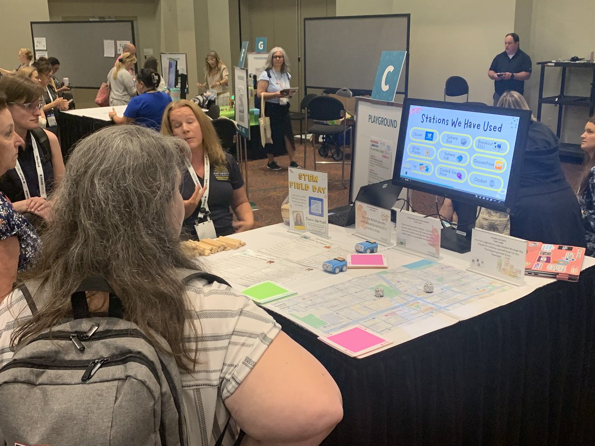 JStetinaTRT's tweet image. The #istelive2025 School Library Playground featured Park View’s Library Media Specialist, @HartsellLibrary, who shared her innovative Stem Field Day activities, sparking lots of inspiration for attendees! @jennthomas75 @PortsVASchools @VAASL @ebracyPPS