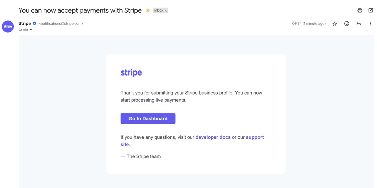 Stripe is finally set up.

One more step closer to launching.