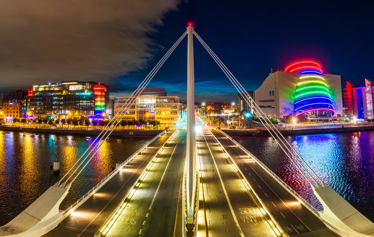 Noctilucent clouds from the Samuel Beckett Bridge and beside the Convention Centre in Dublin City on Sunday night. This was taken when they were fading away as midnight had arrived and thicker cloud from the west was coming.