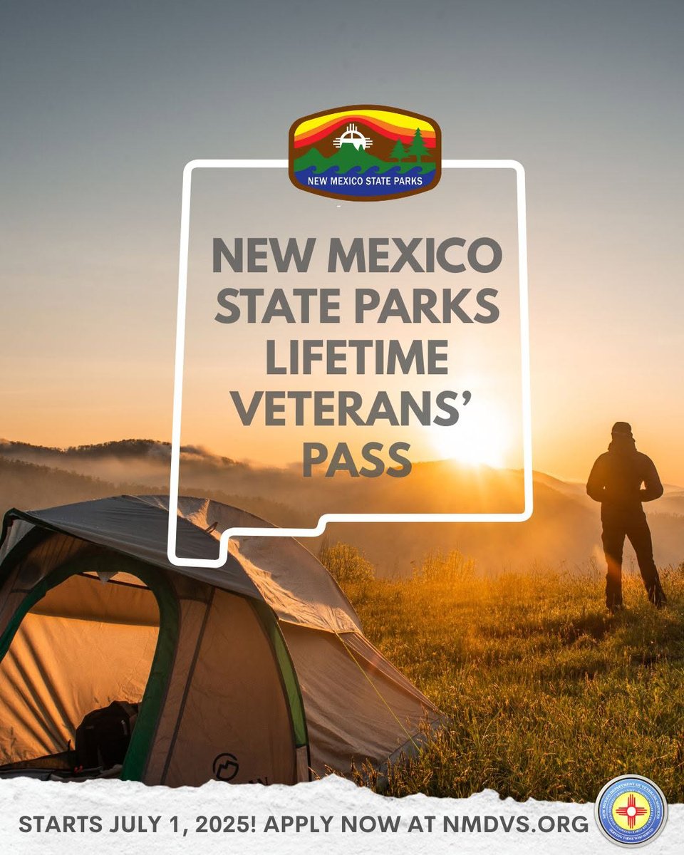 Starting today, New Mexico veterans can get free passes to New Mexico's beautiful state parks. If you qualify, download an application here: nmdvs.org/wp-content/upl…