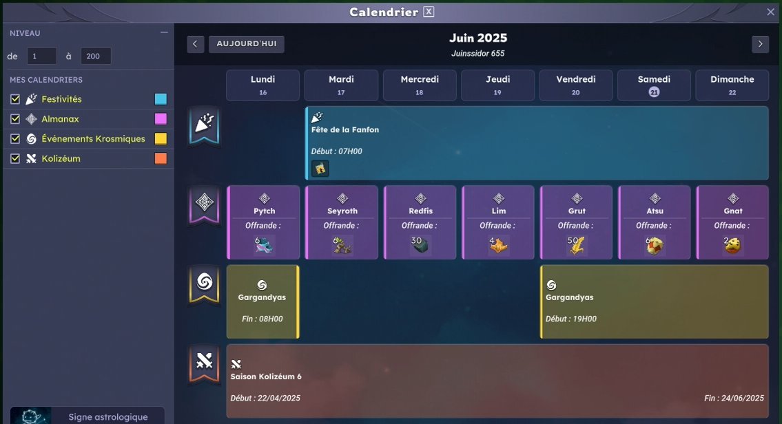 Le Calendrier en jeu permettra de visualiser les quêtes Almanax déjà réalisée ou non (parfait pour opti son compteur de quêtes effectuées).
La feature a l'air trop trop cool (il y a plein d'autres trucs dessus)