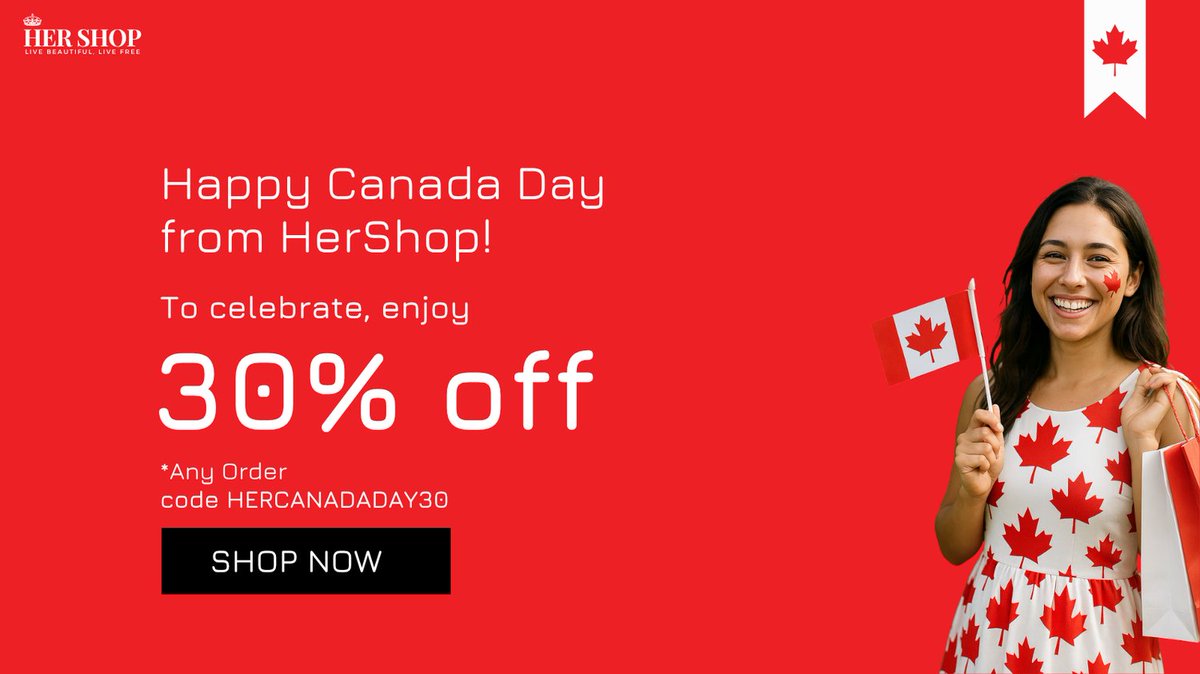 HerShopOfficial's tweet photo. 🇨🇦 Happy Canada Day! Celebrate freedom, strength &amp; patriotism with style.
🎉 Enjoy 30% OFF today only with code HERCANADADAY30
👇 Shop now: https://t.co/mz9ecJRnWb

#CanadaDay #HerShopCanada #HERCANADADAY30 #ProudlyCanadian #WomenSupportingWomen https://t.co/6WeIaIswpf