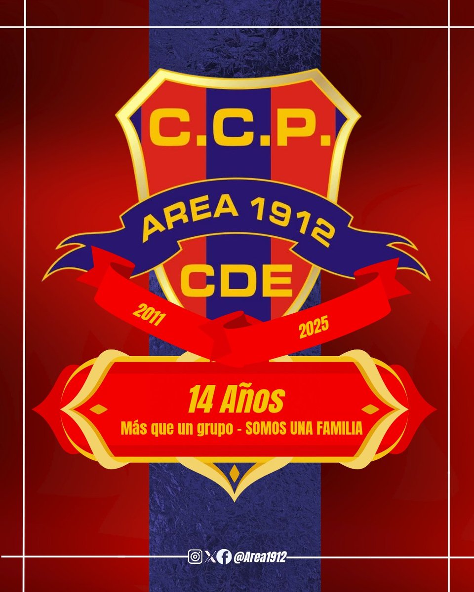 Buen dia Azulgranas 

Un dia como hoy hace 14 años se fundaba el comite Área 1912

Hoy celebramos una historia de pasión y amistad.

14 años de viajes, abrazos, locura y aguante.

Gracias a cada miembro y vamos 
¡Por muchos años más llevando a Cerro Porteño en el alma!