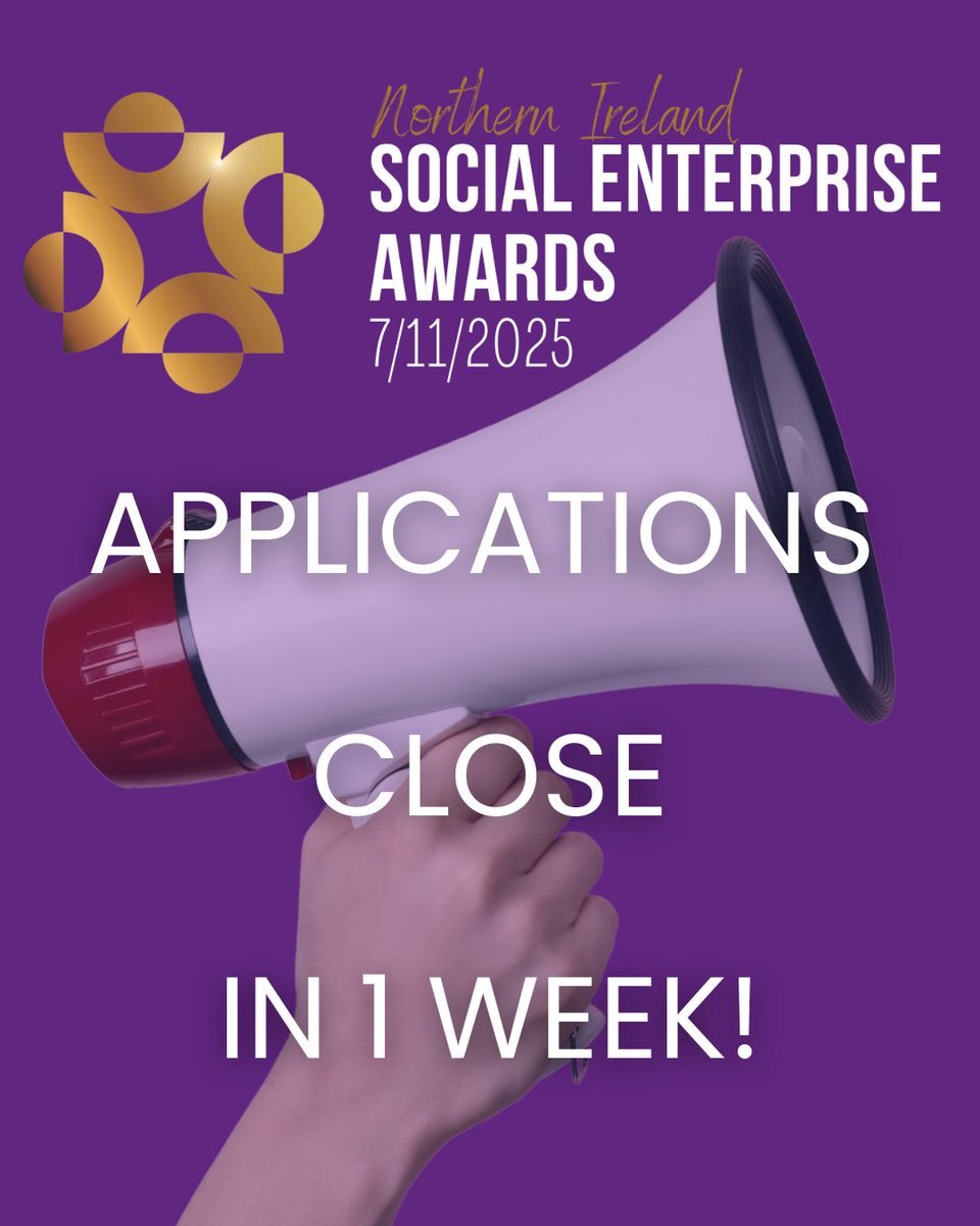 ‼️ CLOSING DATE FOR 2025 NI SOCIAL ENTERPRISE AWARDS: THURSDAY 10TH JULY ‼️ 1 week today!!!

Don't miss out on the chance to be part of the NI Social Enterprise Awards!

APPLY NOW: socialenterpriseni.org/awards/

All applications welcome, with 18 categories, including 2 new ones and the
