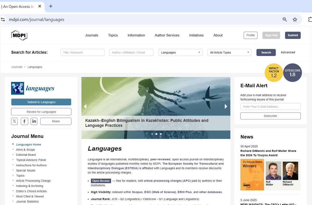 Anastassia Zabrodskaja (@azabrodskaja) on Twitter photo 🎉 Excited to share our article is featured on the <a href="/Languages_MDPI/">Languages MDPI</a> journal homepage!
Proud of co-authors Dr. Dinara Tlepbergen & Dr. Assel Akzhigitova.
🎨 Cover art by 🇰🇿 artist Aigerim Karibayeva: Towards the Wind
📚 Q1 journal | 🔗 doi.org/10.3390/langua… 🎉 Excited to share our article is featured on the <a href="/Languages_MDPI/">Languages MDPI</a> journal homepage!
Proud of co-authors Dr. Dinara Tlepbergen & Dr. Assel Akzhigitova.
🎨 Cover art by 🇰🇿 artist Aigerim Karibayeva: Towards the Wind
📚 Q1 journal | 🔗 doi.org/10.3390/langua…