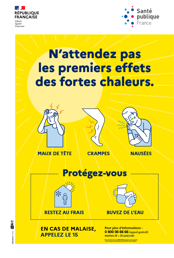 #Canicule | En période de canicule, certains symptômes peuvent être des signaux d'alertes.

🔎 Les informations nécessaires pour se protéger : sante.gouv.fr/sante-et-envir…

☎ En cas de malaise, forte #fièvre ou propos incohérents 👉 composez le 15.