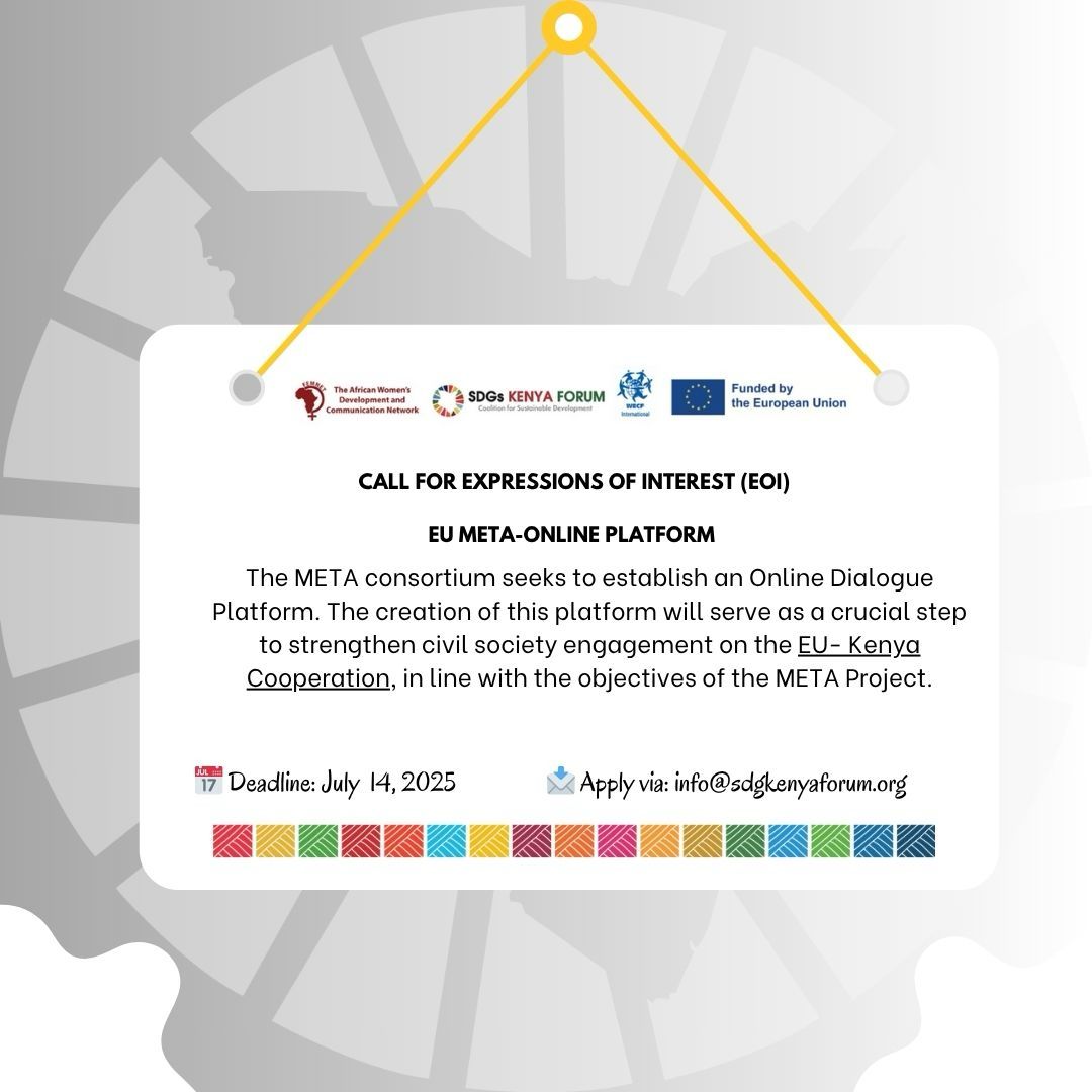 The META Consortium is seeking a qualified consultant/firm to develop an Online Dialogue Platform under the EU-META Project. 
This platform will strengthen engagement between CSOs and the EU Delegation in Kenya.

🗓 Deadline: July 14, 2025
📩 Submit your proposal to: