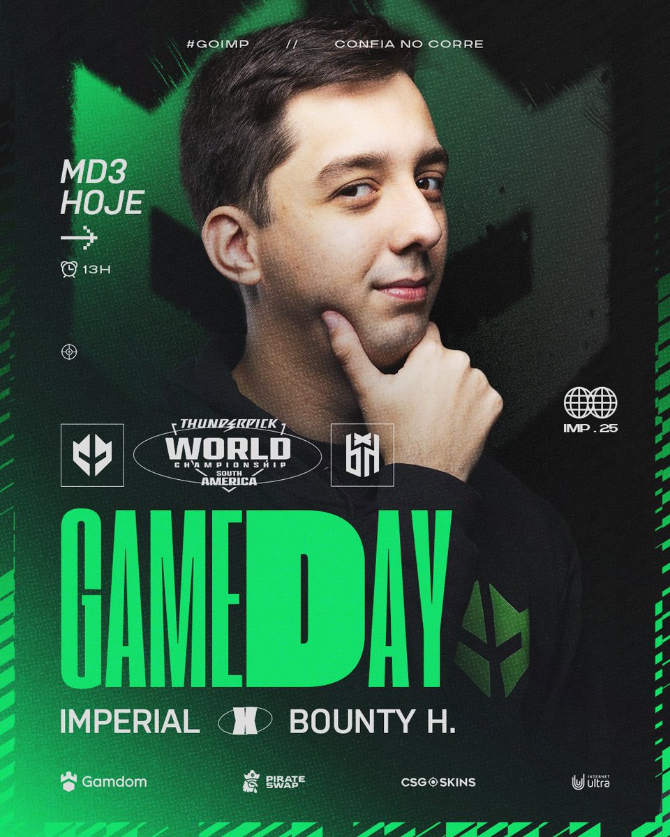 Hoje às 13h jogaremos contra Bounty Hunters em uma MD3, pelos playoffs da  Thunderpick

Nos vemos na torcida 🫡

#GoIMP #IMPCS2