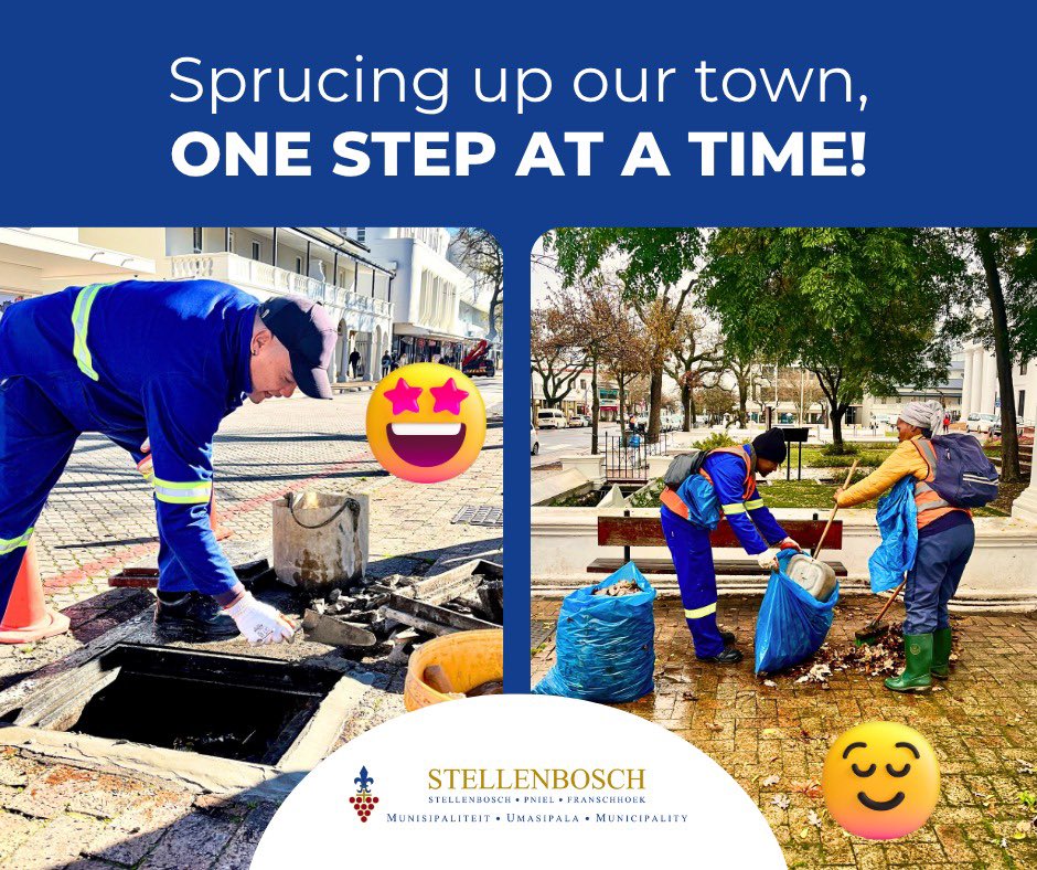 Here to work! 🧹🛠️🪏🍂🔨 Remember, you can log any electricity, water, roads, area cleaning or refuse query on WhatsApp: 076 951 0768