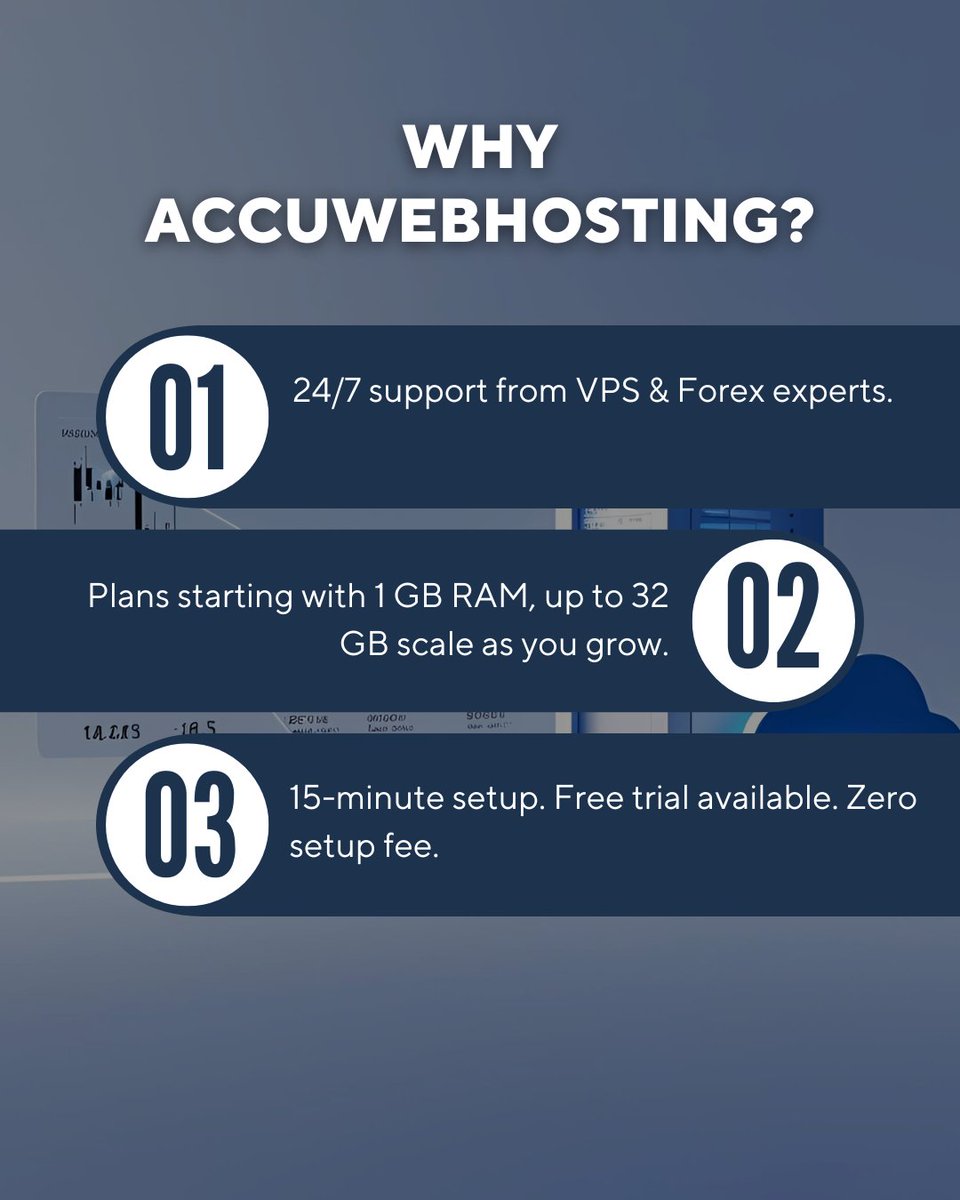 accuwebhosting's tweet image. Maximize your trading edge with lightning-fast Forex VPS hosting.
99.99% uptime, low latency, and global server locations.
Focus on trading, leave the tech to AccuWebHosting.

#ForexVPS #AccuWebHosting #TradingMadeEasy #LowLatency #ForexTools #MetaTraderVPS #AutomatedTrading…
