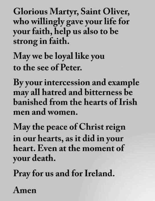 Feast of St. Oliver Plunkett July 1st.
