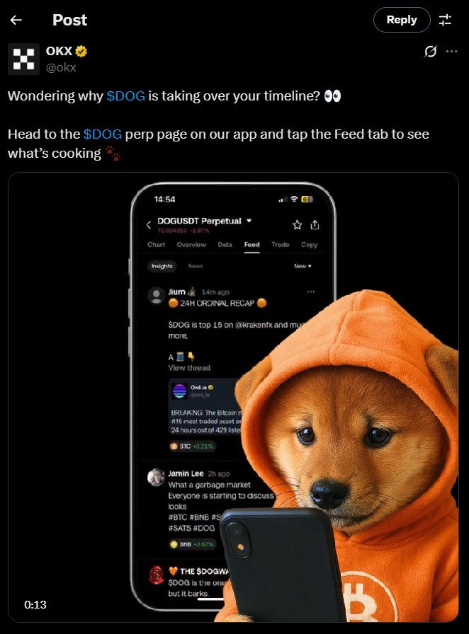 rebelut_btc's tweet photo. 🚨BREAKING: @okx just hinted at listing $DOG 🧡🐶

From @krakenfx  to OKX - Tier 1 after Tier 1 - $DOG is in the spotlight.

It’s the No. 1 memecoin on Bitcoin, built with belief, not insiders.

This isn’t hype. It’s momentum.

CEXs can’t ignore it. Retail wants it.👇

https://t.co/S4dYfNJmDf