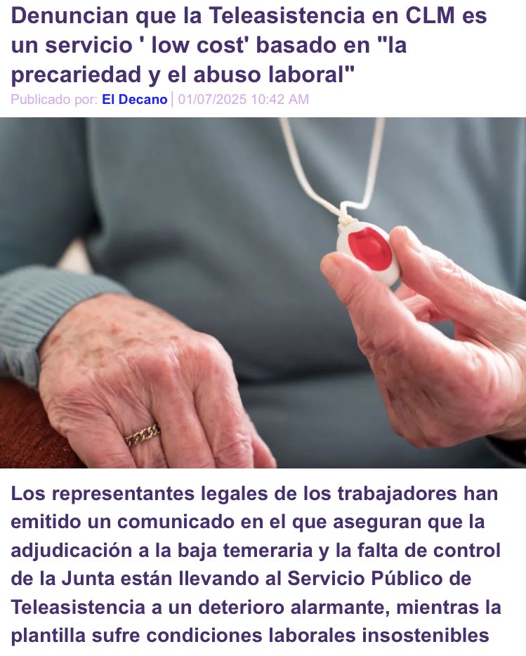 🐝💨 GDLJR Existe (@gdljr_existe) on Twitter photo Otro servicio público privatizado, precarizado e insostenible. Estos son los servicios públicos que merecen nuestros mayores en CLM, <a href="/garciapage/">Emiliano García-Page</a>? Licitáis contratos en baja temeraria y os importa un pito lo que pase. Esto es gravísimo, <a href="/gobjccm/">Gobierno de Castilla-La Mancha</a> <a href="/JCCMGuadalajara/">JCCM Guadalajara</a> <a href="/PSOEGuadalajara/">PSOE Guadalajara /❤</a>. Otro servicio público privatizado, precarizado e insostenible. Estos son los servicios públicos que merecen nuestros mayores en CLM, <a href="/garciapage/">Emiliano García-Page</a>? Licitáis contratos en baja temeraria y os importa un pito lo que pase. Esto es gravísimo, <a href="/gobjccm/">Gobierno de Castilla-La Mancha</a> <a href="/JCCMGuadalajara/">JCCM Guadalajara</a> <a href="/PSOEGuadalajara/">PSOE Guadalajara /❤</a>.