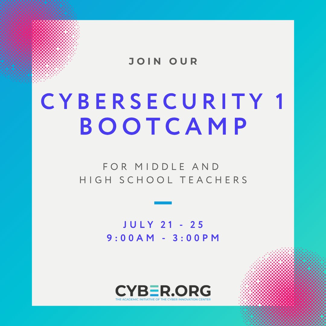 cyber_dot_org's tweet image. 🔎 Look no further for your summer professional development! Join this bootcamp to learn how to introduce students to basic cybersecurity concepts. Register now at eventbrite.com/e/cybersecurit…
#summerpd #cybersecurity1