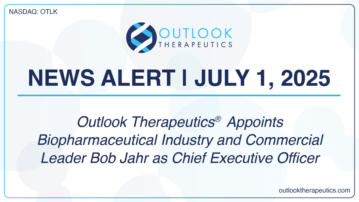 OutlookTx's tweet photo. Outlook Therapeutics Appoints Biopharmaceutical Industry and Commercial Leader Bob Jahr as Chief Executive Officer
https://t.co/Mi5tE3XPAS
$OTLK #BiotechLeader #Leadership #CEO #wetAMD #Ophthalmology #RetinaDisease https://t.co/IABmxFEzFT