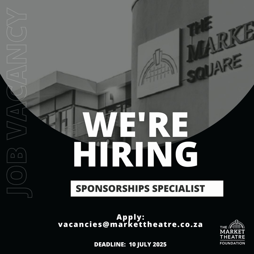 VACANCY | The Market Theatre Foundation seeks a Sponsorships Specialist to help fund our 50th anniversary programme. Passionate about partnerships and the arts? Apply by 31 July 2025.

Full advert: markettheatre.co.za/wp-content/upl…