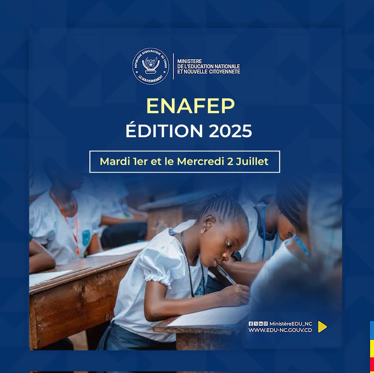 Forum des Femmes Citoyennes et Engagées GDD (@forumgdd) on Twitter photo 🔴#IGNITE🇨🇩: Examen National de Fin d’Etudes Primaires (ENAFEP) : Nous souhaitons bonne application à tous les élèves de la RDC et plus particulièrement aux élèves vulnérables, déplacées et en zones occupées
<a href="/AFD_France/">Agence Française de #Développement (AFD) 🇫🇷 🇪🇺</a> <a href="/MinisterEDU_NC/">Ministère de l'Education Nationale-NC</a> <a href="/malu_raissa/">Raïssa Malu</a> <a href="/UAFAfrica/">UAF-Africa</a> <a href="/GenreRDC/">Ministère du Genre , Famille et Enfant</a> <a href="/UNICEFDRC/">UNICEF en RDC</a> 🔴#IGNITE🇨🇩: Examen National de Fin d’Etudes Primaires (ENAFEP) : Nous souhaitons bonne application à tous les élèves de la RDC et plus particulièrement aux élèves vulnérables, déplacées et en zones occupées
<a href="/AFD_France/">Agence Française de #Développement (AFD) 🇫🇷 🇪🇺</a> <a href="/MinisterEDU_NC/">Ministère de l'Education Nationale-NC</a> <a href="/malu_raissa/">Raïssa Malu</a> <a href="/UAFAfrica/">UAF-Africa</a> <a href="/GenreRDC/">Ministère du Genre , Famille et Enfant</a> <a href="/UNICEFDRC/">UNICEF en RDC</a>