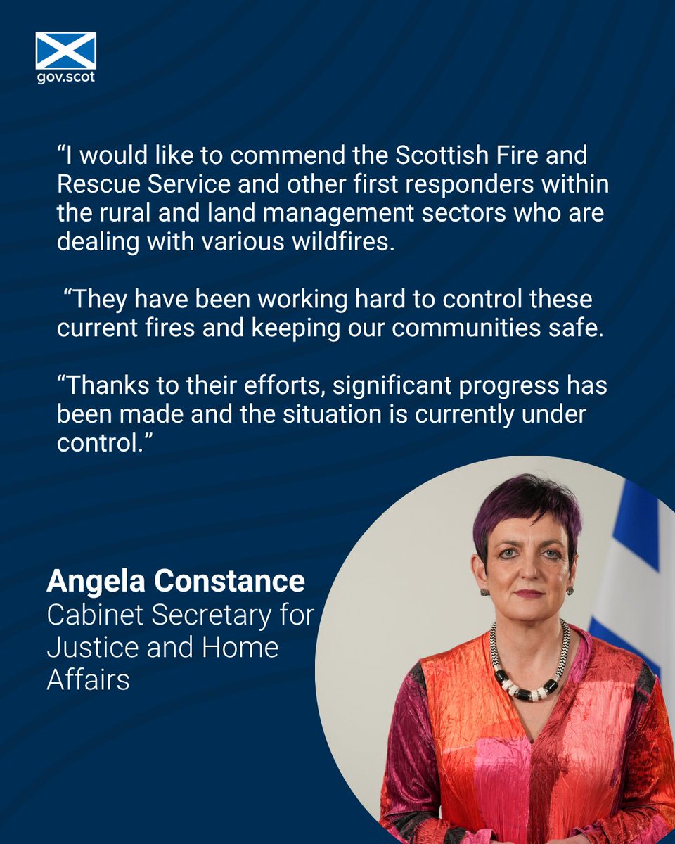 ScotGovJustice's tweet image. Justice Secretary @AConstance23 has thanked @fire_scot, landowners, estate workers, communities, volunteers and all other responders for all their hard work tackling wildfires in the Highlands and neighbouring Moray.