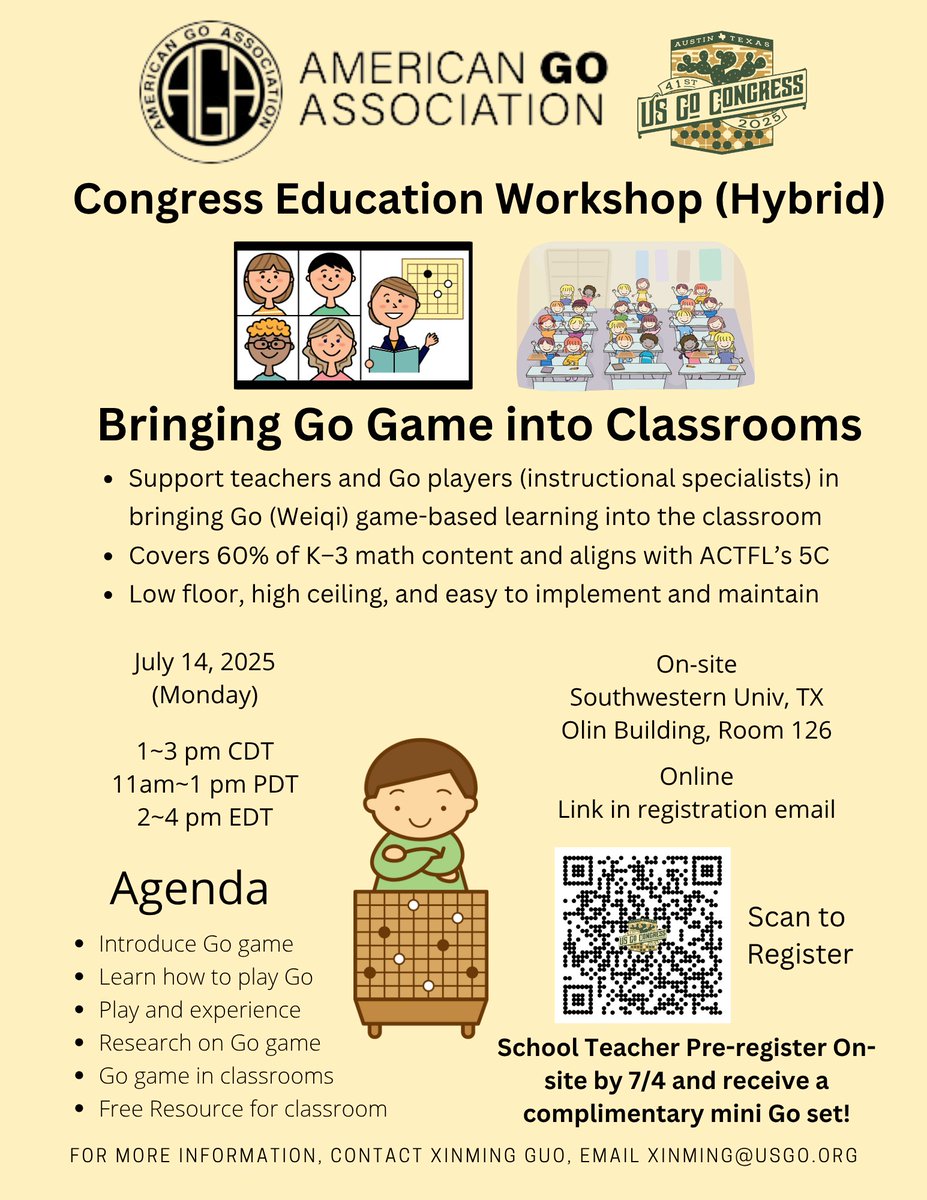 goandmath's tweet image. Dear Educators, Would you like to bring an engaging game into your classroom—one that covers 60% of the math content for grades K–3? Join us for the Hybrid Education Workshop at the annual Go Congress and discover how!