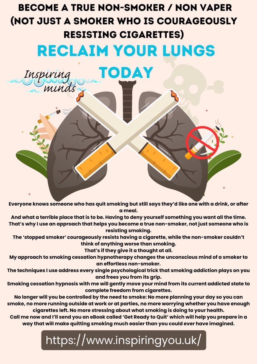 inspiringbirths's tweet photo. Reclaim your lungs &amp; your one precious life 
#stopsmoking #hypnotherapy https://t.co/5gdYas5P3H