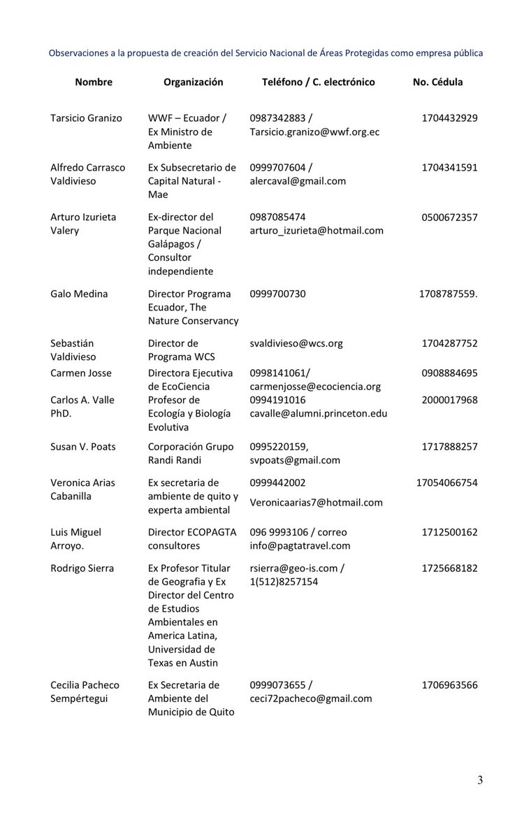 ‼️Urgente @NielsOlsenP @Ambiente_Ec @valentinacent2 no es conveniente la creación de una Empresa para el sistema de áreas protegidas. Debe existir el Servicio Nacional de Areas Protegidas como una entidad técnica y especializada que apoye a la conservación de nuestro patrimonio