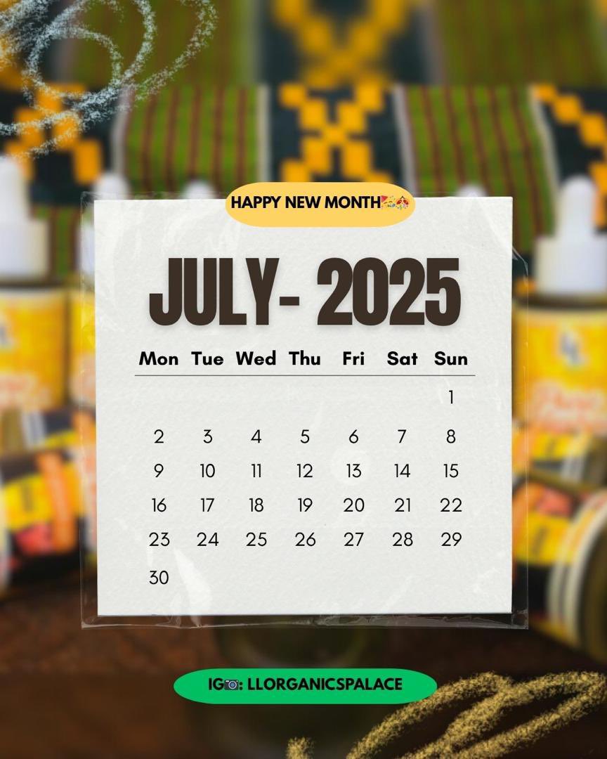 landlhairpalace's tweet photo. THE MONTH OF JULY IS HERE🎊 🥰WE WISH ALL OUR CLIENTS A HAPPY NEW MONTH💛 #llorganics💛🌿 #fypage #newmonth #tweet #july2025 #haircare #hairgoals https://t.co/Rs6JZiT4ei