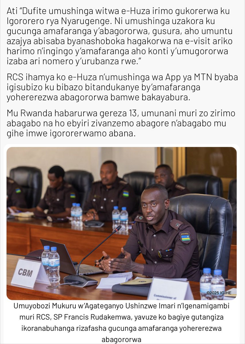 Exciting updates from eHuza! 

In partnership with <a href="/RCS_Rwanda/">Rwanda Correctional Service</a> , we're crafting digital tools that are reshaping correctional facility services in Rwanda and beyond!

Coming soon: a smarter, safer way to send money to inmates fully traceable and secure.

#SmartJustice #eHuza