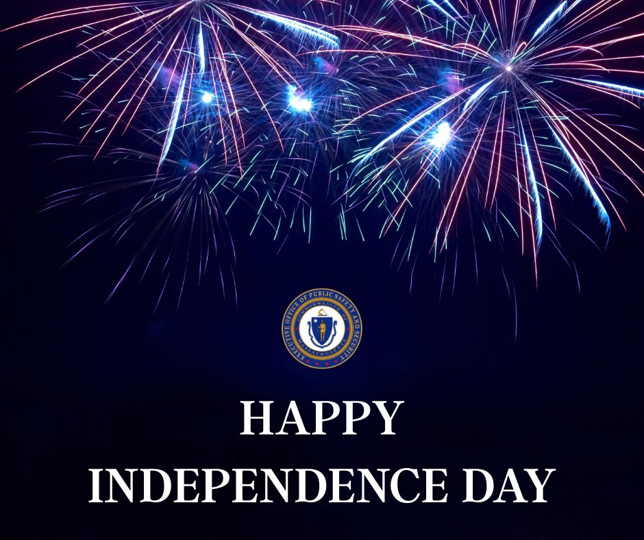 EOPSS's tweet image. Happy 4th of July!
As we celebrate Independence Day across Massachusetts with fireworks, parades, and family fun, we want to give a big thank you to the public safety personnel working today and throughout the holiday weekend to keep our communities safe.
Wishing everyone a…