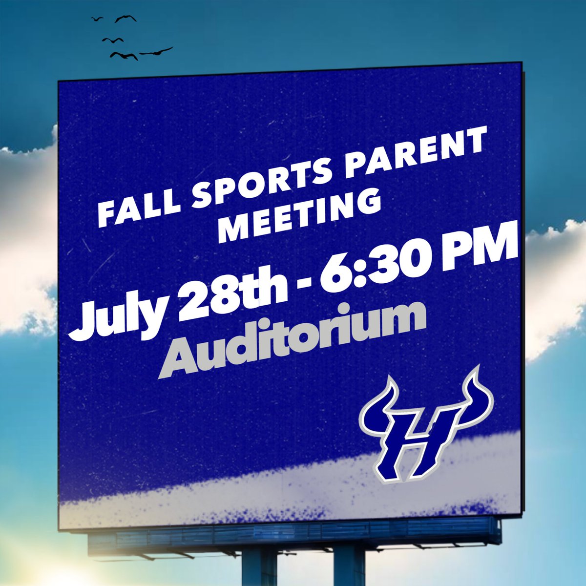 SAVE THE DATE!!  We are hosting on annual Mandatory Parent Meeting for fall sports on July 28th at 6:30 PM in the Auditorium.  If you have an athlete planning on trying out for a fall sport you are required to attend the parent meeting.  

@hrhsboosters
