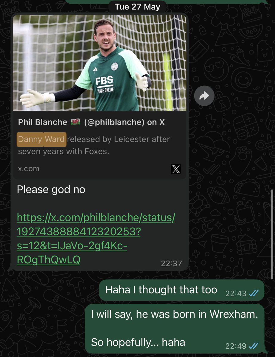 Just a couple of league one Cardiff city fans dreading the possibility of Danny Ward joining Cardiff, and then hoping he joins Wrexham back in May 😆.

I hope Wrexham fans enjoy next season. They’ll be playing Cardiff the season after (I’ve no idea what division mind).