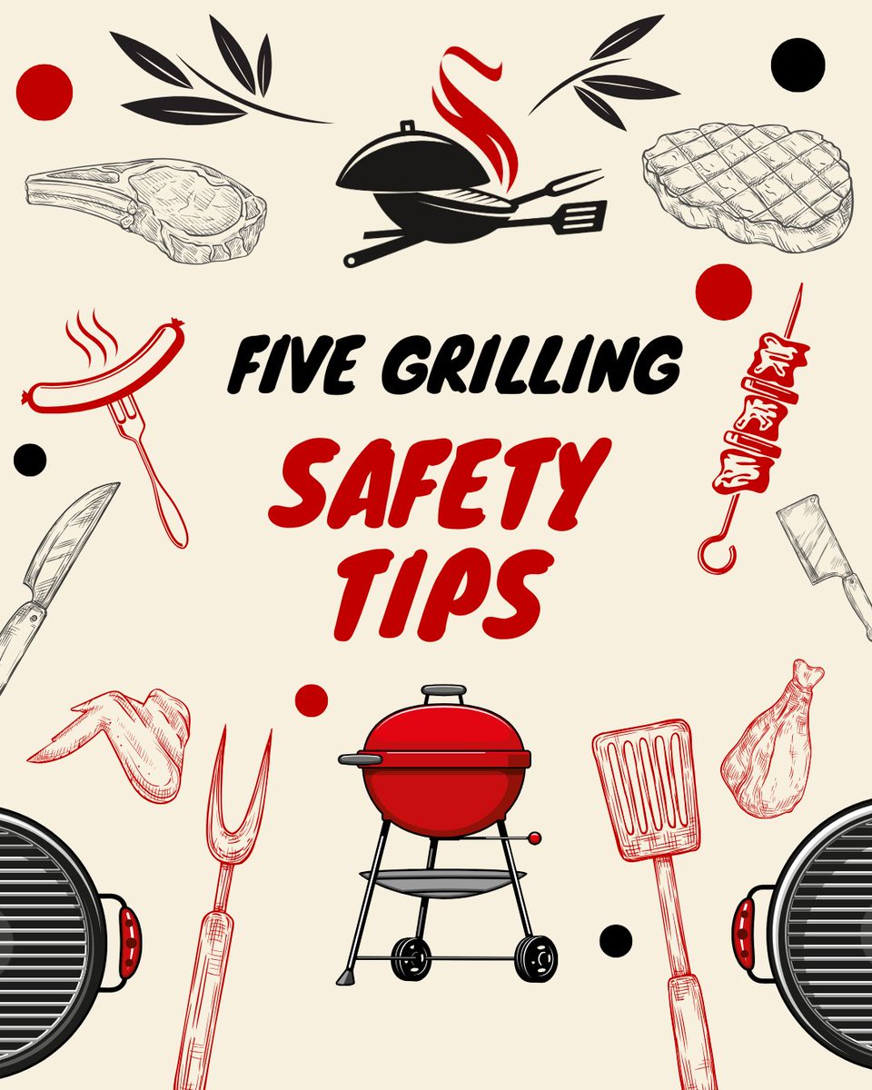 July is the peak month for grill fires! 
1. Keep the grill at least 10 feet away from your home, deck railings, and overhanging branches.
2. Check for gas leaks.
3. Clean the grill regularly.
4. Never leave the grill unattended!
5. Have a fire extinguisher nearby at all times.