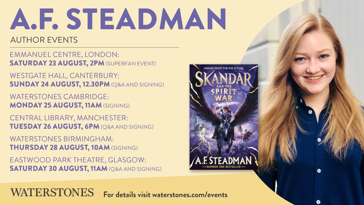 Waterstones Kids (@waterstoneskids) on Twitter photo Skandar summer is nearly here! Join the incredible <a href="/annabelwriter/">A.F. Steadman</a> next month at one of her exciting Waterstones events as we celebrate the epic finale to her thrilling Skandar series, Skandar and The Spirit War!
Find tickets: waterstones.com/events/search/ā¦
(Some events now sold out.) Skandar summer is nearly here! Join the incredible <a href="/annabelwriter/">A.F. Steadman</a> next month at one of her exciting Waterstones events as we celebrate the epic finale to her thrilling Skandar series, Skandar and The Spirit War!
Find tickets: waterstones.com/events/search/ā¦
(Some events now sold out.)