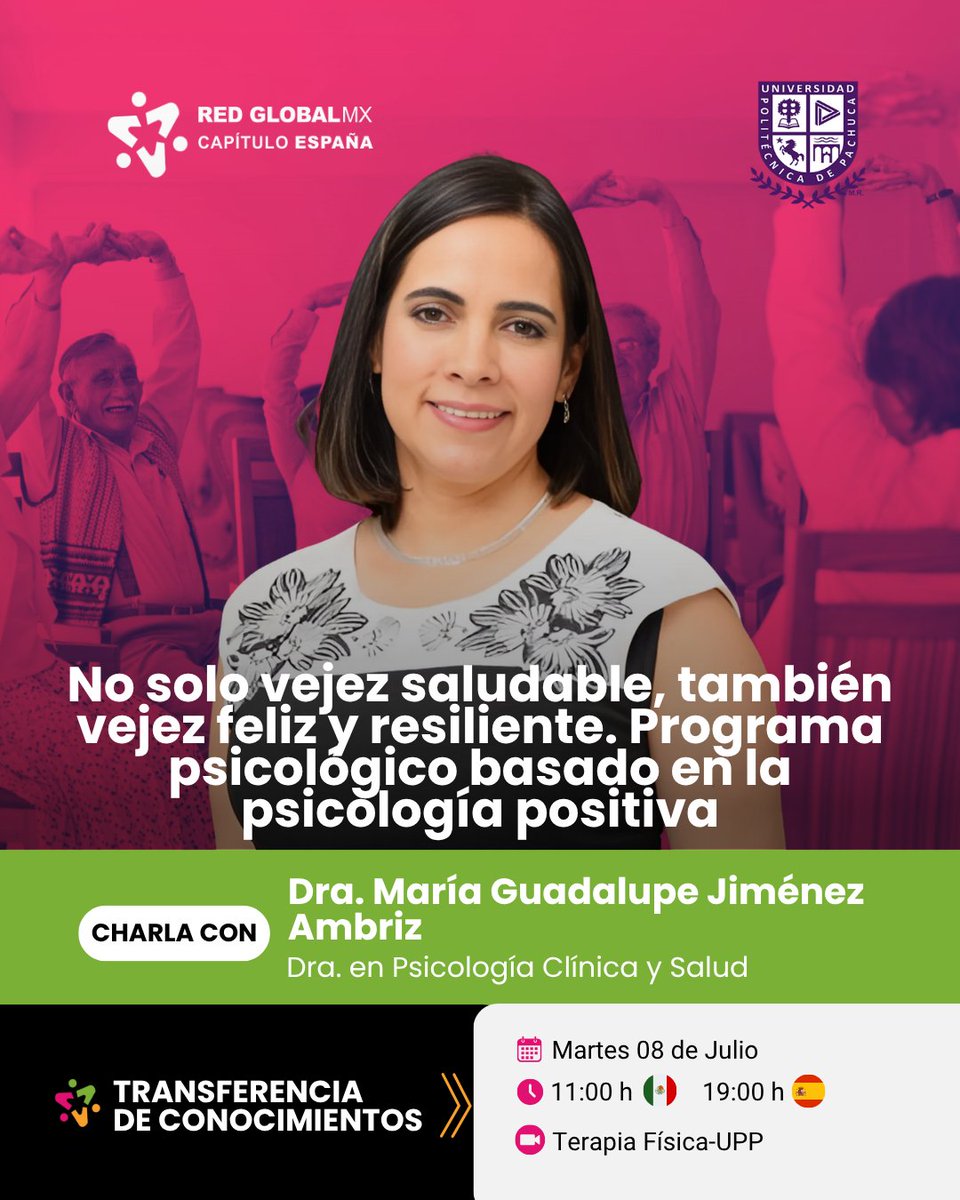 Red Global Mx España (@redglobalmxesp) on Twitter photo ¿Crees que la vejez solo se trata de envejecer bien?
¡Piénsalo otra vez! 🧠💡 
Transferencia de conocimientos presenta: "No solo vejez saludable, también vejez feliz y resiliente. Programa psicológico basado en la psicología positiva”🏃♂️✨
#TDC2025
#RGMXES
#VejezSaludable ¿Crees que la vejez solo se trata de envejecer bien?
¡Piénsalo otra vez! 🧠💡 
Transferencia de conocimientos presenta: "No solo vejez saludable, también vejez feliz y resiliente. Programa psicológico basado en la psicología positiva”🏃♂️✨
#TDC2025
#RGMXES
#VejezSaludable