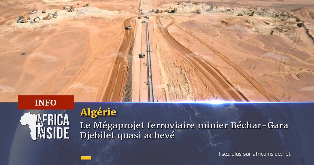 Africainside_dz's tweet photo. Algérie : Le Mégaprojet ferroviaire minier Béchar-Gara Djebilet quasi achevé
Les détails :
https://t.co/OT3iHm0C7y
________
#Algérie
#GaraDjebilet
#Béchar
#Tindouf
#CheminDeFer
#ProjetMinier
#Infrastructure
#DéveloppementÉconomique
#TransportFerroviaire https://t.co/XIqtggDH3x