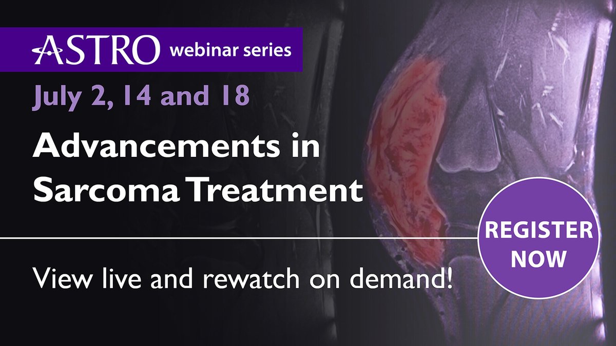ASTRO (@astro_org) on Twitter photo Begins Wed!
ASTRO Academy: Advances in Sarcoma Treatment webinar series
Imaging of Soft Tissue Sarcoma: Pearls and Pitfalls
First session July 2 at 2 PM ET
- Stephen M. Broski, MD
- Moderator: Meng Welliver, MD, PhD
ow.ly/Es9i50WfCCQ
<a href="/pnbarry/">Parul Barry</a> <a href="/xrtcell/">Anusha Kalbasi</a> <a href="/DrMengWelliver/">Meng Xu Welliver</a> Begins Wed!
ASTRO Academy: Advances in Sarcoma Treatment webinar series
Imaging of Soft Tissue Sarcoma: Pearls and Pitfalls
First session July 2 at 2 PM ET
- Stephen M. Broski, MD
- Moderator: Meng Welliver, MD, PhD
ow.ly/Es9i50WfCCQ
<a href="/pnbarry/">Parul Barry</a> <a href="/xrtcell/">Anusha Kalbasi</a> <a href="/DrMengWelliver/">Meng Xu Welliver</a>
