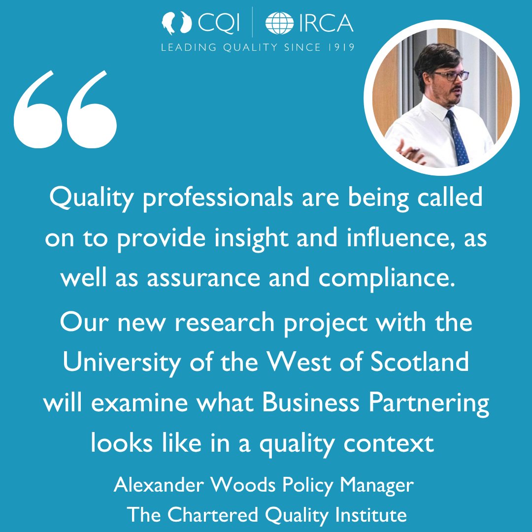📢 We invite members to participate in our new major research project, exploring how quality professionals can deliver greater strategic value through a Business Partner approach, in partnership with the <a href="/UniWestScotland/">UWS</a>.

To express interest please contact policy@quality.org