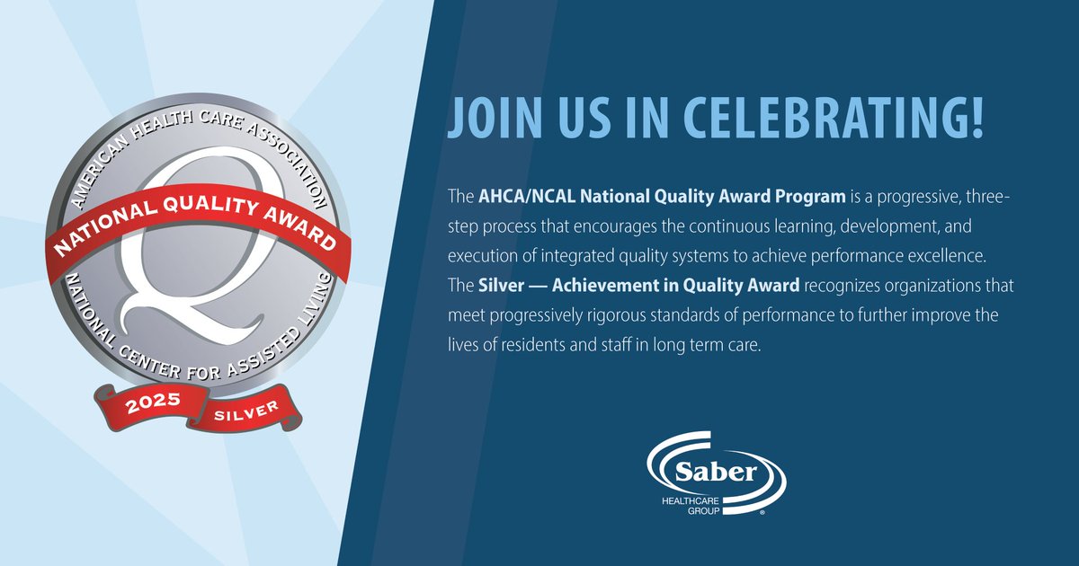 We are proud to announce the recipients of the 2025 AHCA/NCAL Silver Achievement in Quality Award:

Autumn Care of Altavista
Autumn Care of Marion
Homestead II
Stonebridge
The Oaks of Brecksville

#SHG #AHCANCAL #qualityaward