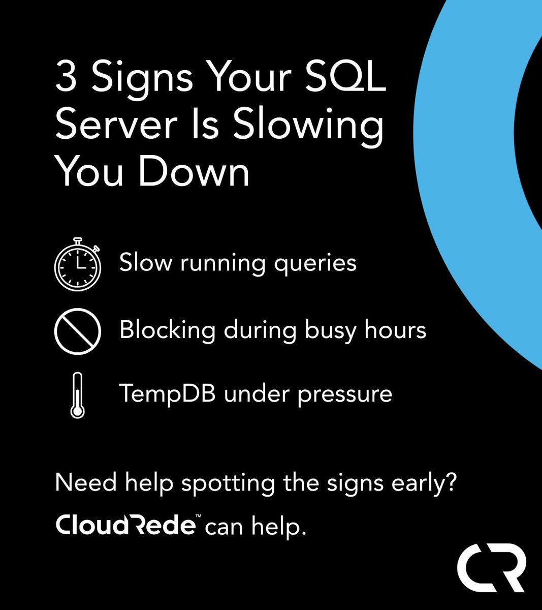 Is your SQL Server dragging? 🐢

Small issues often hide bigger problems like misconfigs or storage strain.

At Cloud Rede, we catch them early and fix them properly, no sticking plasters!

💡 Save this or DM us for a second opinion.

#SQLTips #CloudComputing #SmallBusinessIT