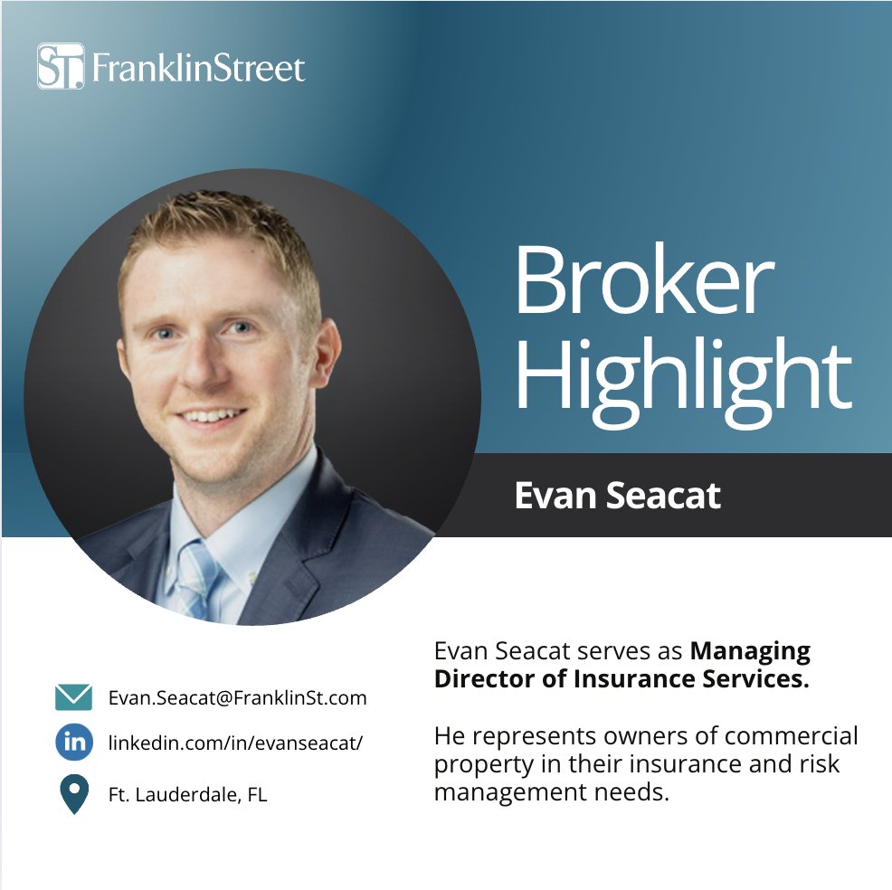 Meet our #BrokerSpotlight... Evan Seacat! As Managing Director of Insurance Services, he represents owners in their insurance &amp; risk management needs. His involvement in all of our business lines gives him a unique perspective that benefits his clients. franklinst.com/user_profile/e…